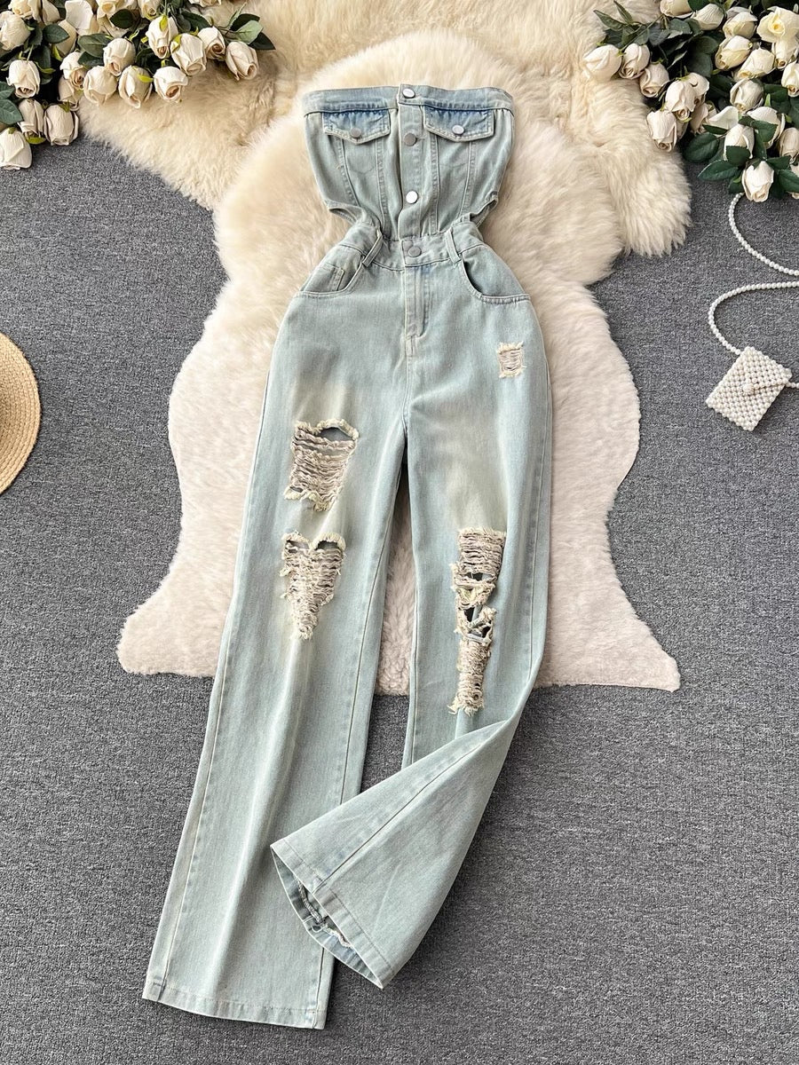Fashion Women Denim Overalls Ripped Stretch Dungarees High Waist Long Jeans  Pencil Pants Rompers Jumpsuit Blue-Layfoo : Amazon.in: Clothing &  Accessories