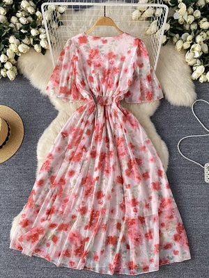 Savanna V Neck Floral  Midi Dress