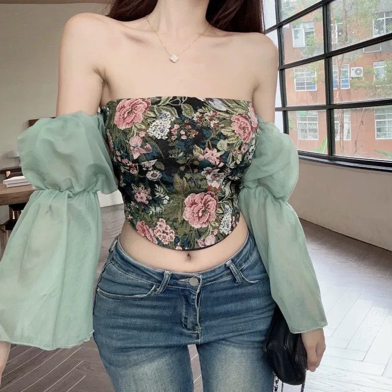 Deeksha In Our Miranda Floral Detachable Sleeve Strapless Top