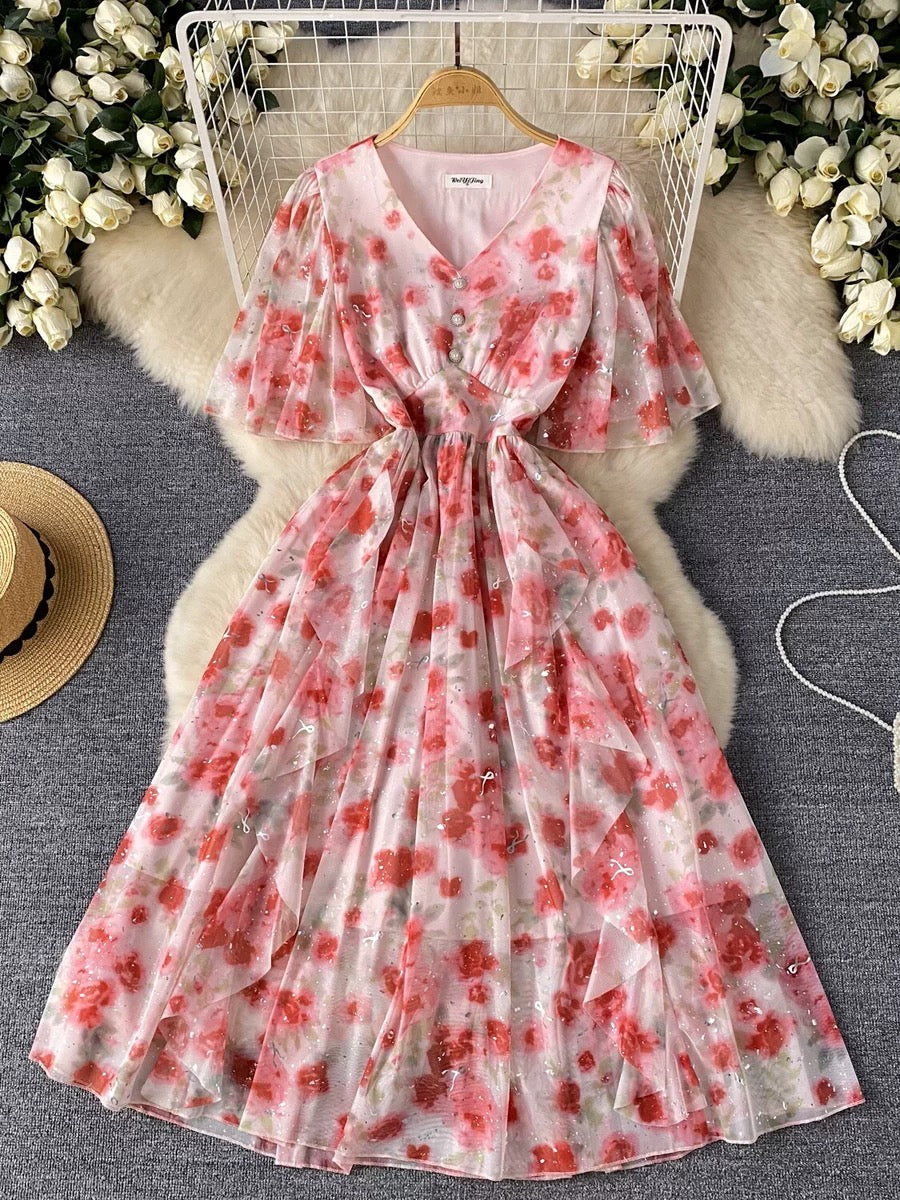 Savanna V Neck Floral  Midi Dress