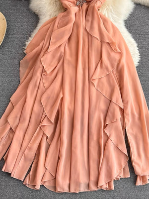 Vamika Peach Ruffle Dress