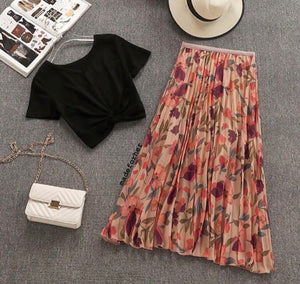 Twisted Tee With Floral Skirt Set