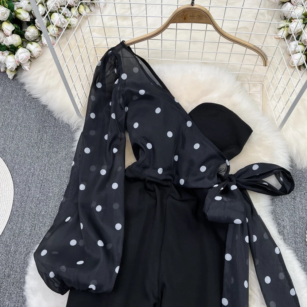 Texas One Shoulder Polka Jumpsuit