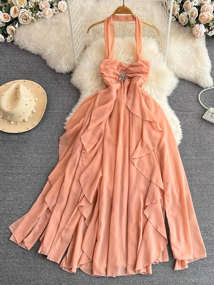 Vamika Peach Ruffle Dress