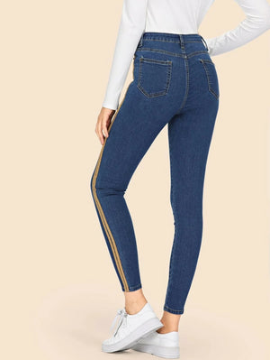 Stripe Contrast Ankle Jeans