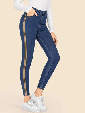 Stripe Contrast Ankle Jeans