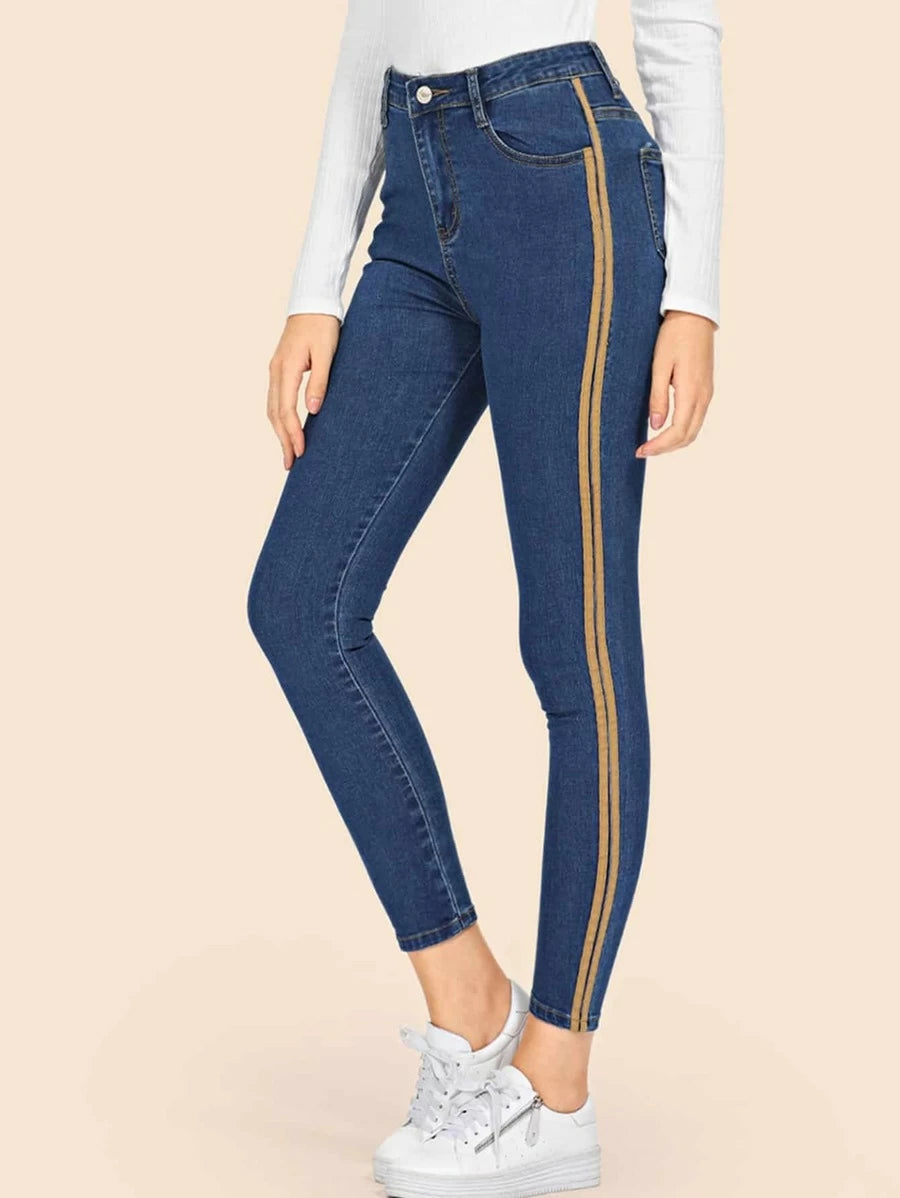 Stripe Contrast Ankle Jeans