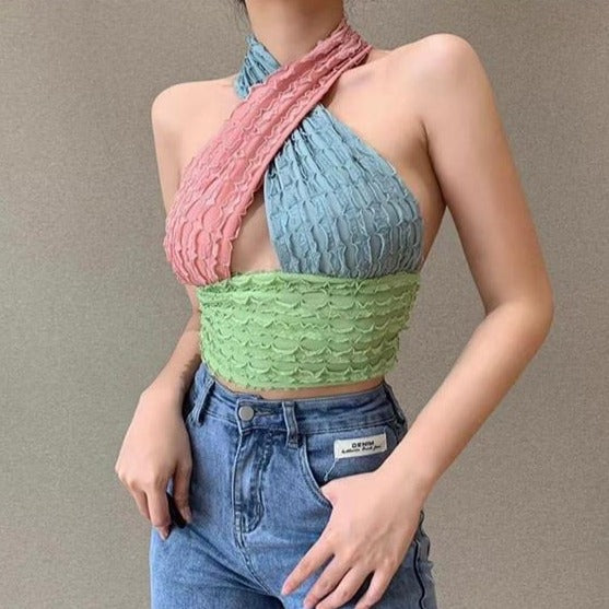 Amora Colorblock Halter Neck Top