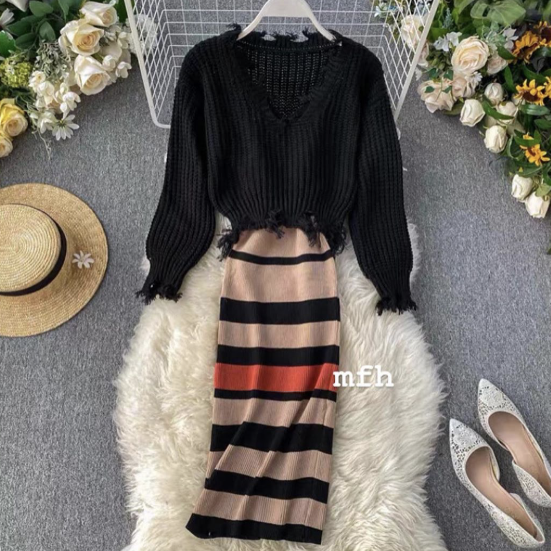 Emma Striped Dress With Sweater