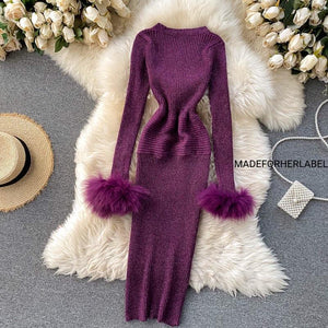 V Neck Knitted Bodycon Dress