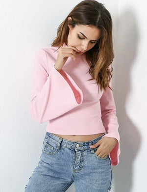 Mock Neck Fluted Sleeve Tshirt