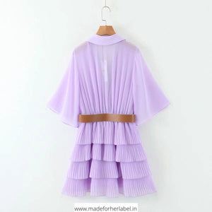 V Neck Ruffle Pleated Dress - Made For Her Label