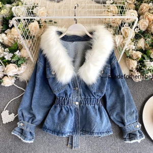 Detachable Fur Denim Jacket - Made For Her Label