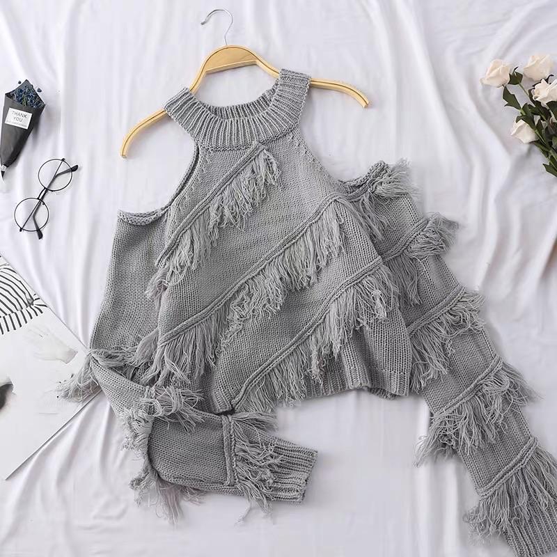 Cold Shoulder Fringe Sweater - Made For Her Label