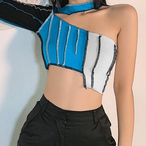 Original Picture of Our Colourblock One Shoulder Cut Out Top