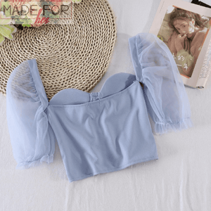 Bella Mesh Puff Sleeve Denim Crop Top - Made For Her Label