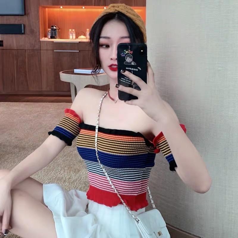 Ruffle Striped Off Shoulder Crop Top - Made For Her Label