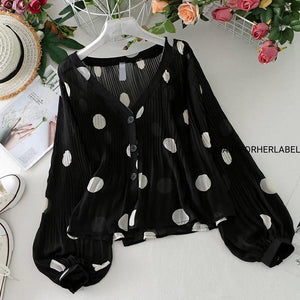 Polka Dot Chiffon Loose  Shirt