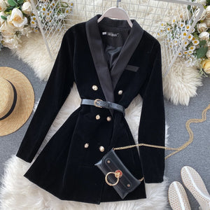 Norway Velvet Blazer Dress With Belt