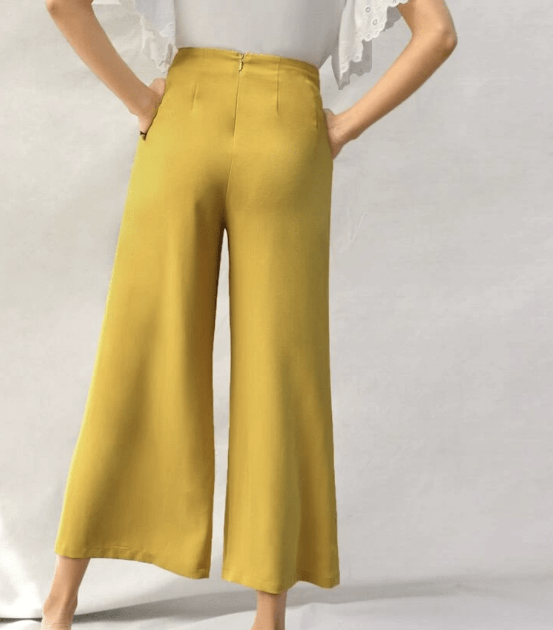 Back Zipper Front Pleated Wide Leg Pants - Made For Her Label