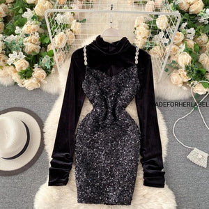 Turtleneck Top With Blingy Shiny Dress