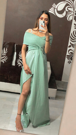 Garry Off Shoulder Slit Dress