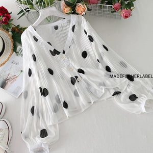 Polka Dot Chiffon Loose  Shirt