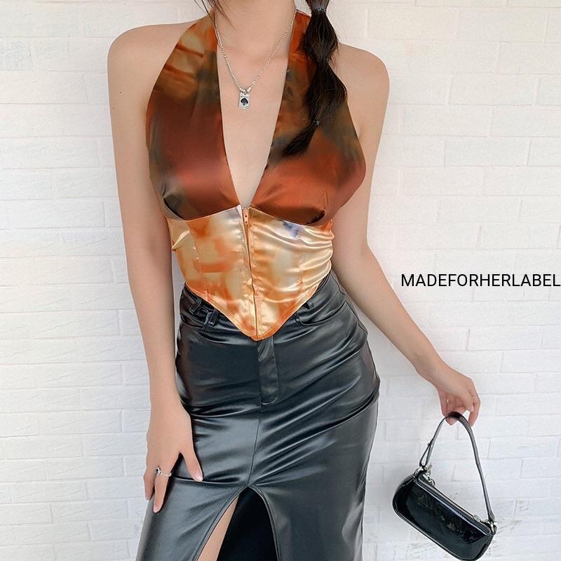 Martina Plunging Zipper Blouse