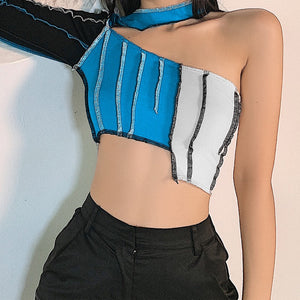 Colourblock One Shoulder Cut Out Top