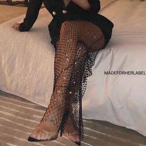 Customer Tina Yadav In Our  Fishnet Slit Rhinestone Pants