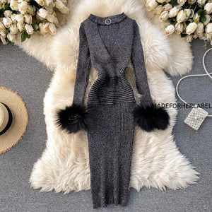 V Neck Knitted Bodycon Dress