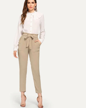 Frill Detail Self Tie Pants