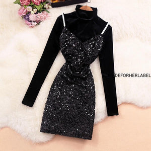 Turtleneck Top With Blingy Shiny Dress