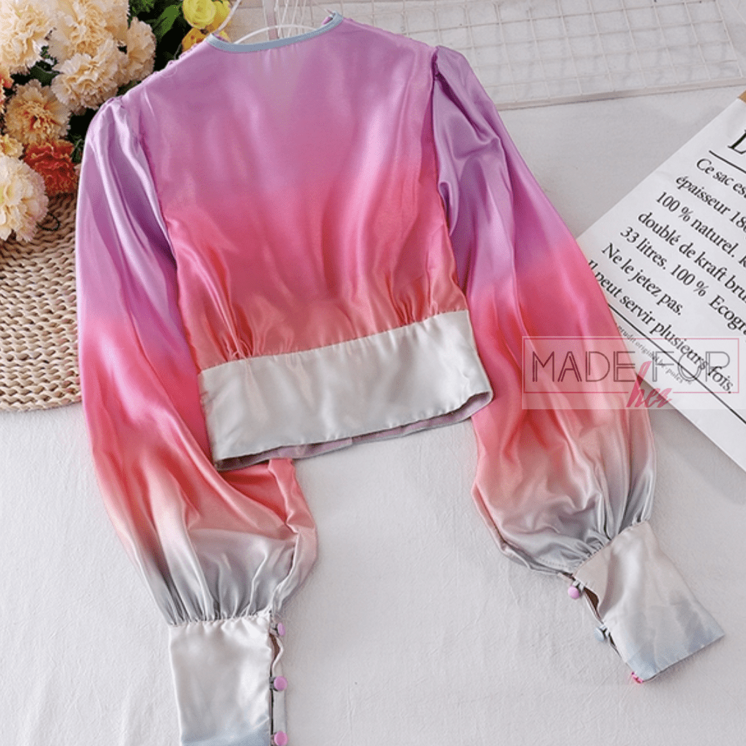 V Neck Colourful Gradient Lantern Sleeve Blouse - Made For Her Label