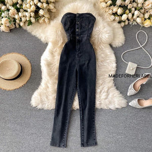 Arianna Tube Denim Jumpsuit