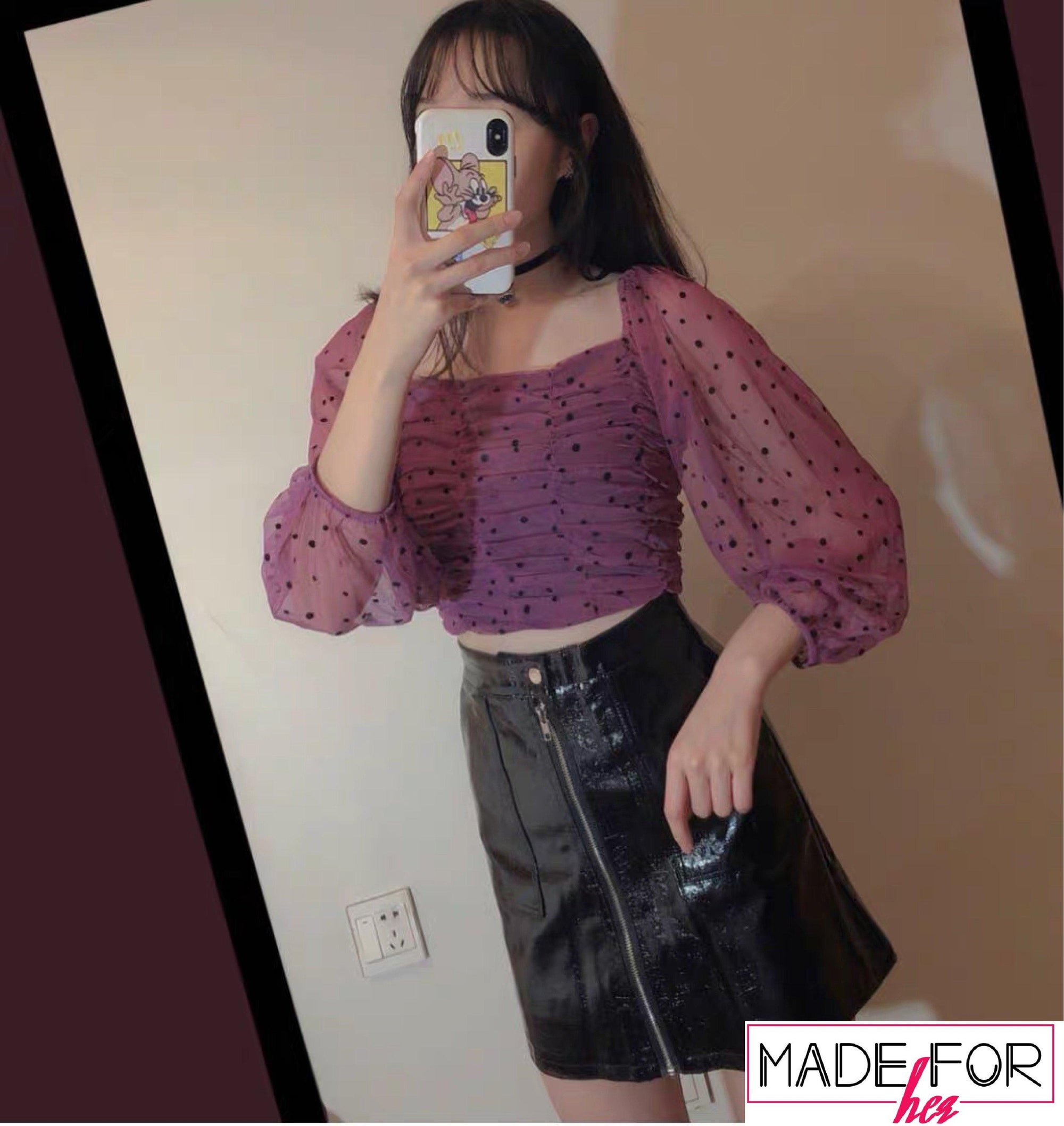 Naina In Our Ruched Polka Square Neck Top - Made For Her Label