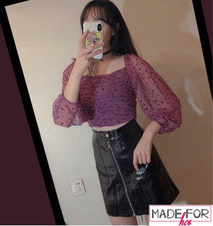 Naina In Our Ruched Polka Square Neck Top - Made For Her Label