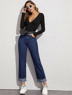 High Waist Straight Leg Jeans