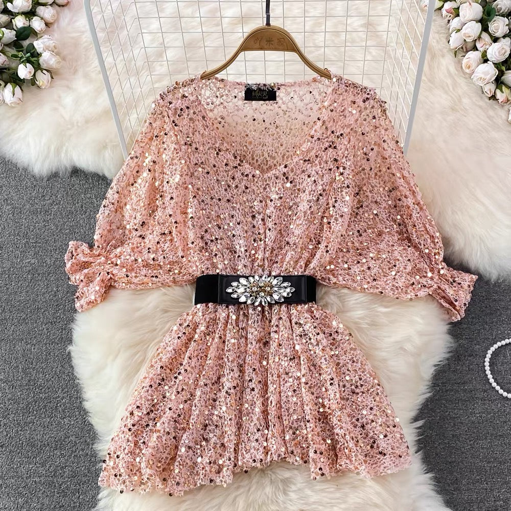 Russel Sequin Blouse With Belt