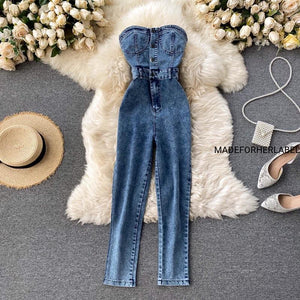 Arianna Tube Denim Jumpsuit