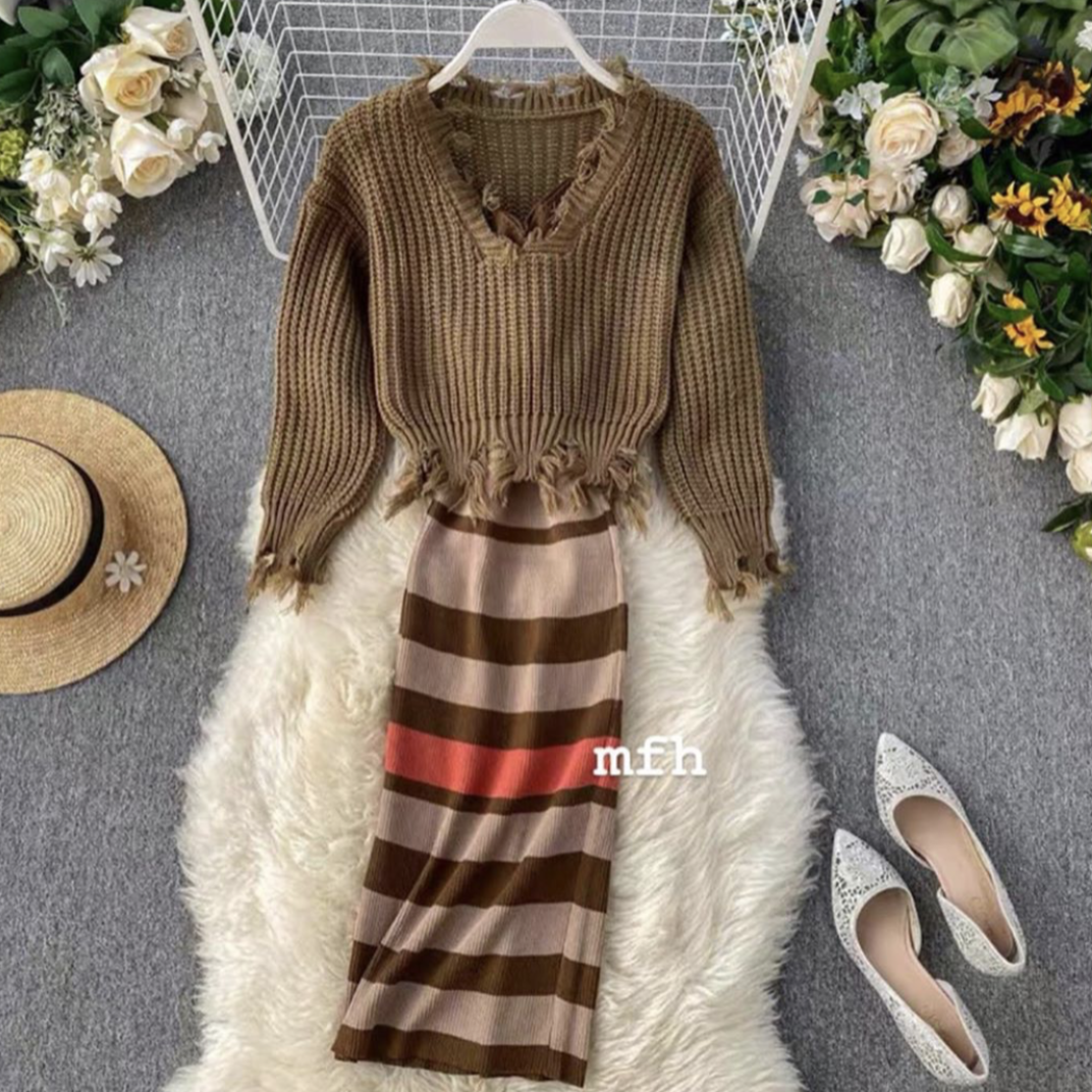 Emma Striped Dress With Sweater - Made For Her Label