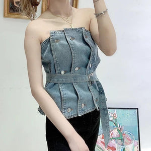 Layered Strapless Denim Top - Made For Her Label