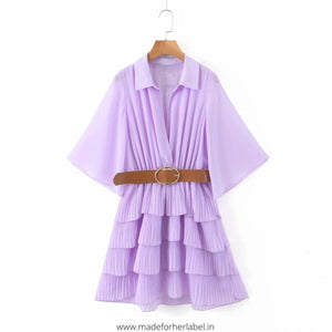 V Neck Ruffle Pleated Dress - Made For Her Label