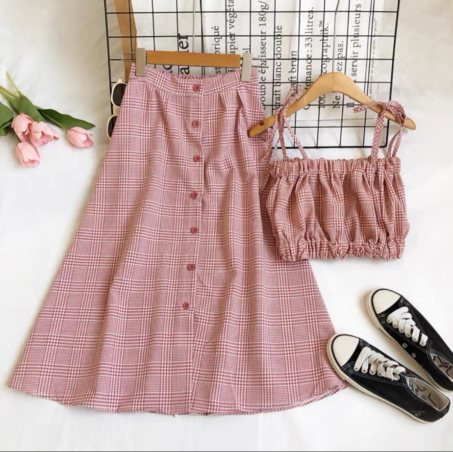 Moscow Plaid Crop Top And Skirt Set