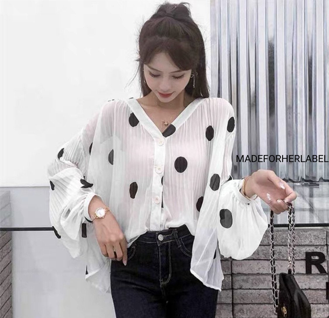 Polka Dot Chiffon Loose  Shirt