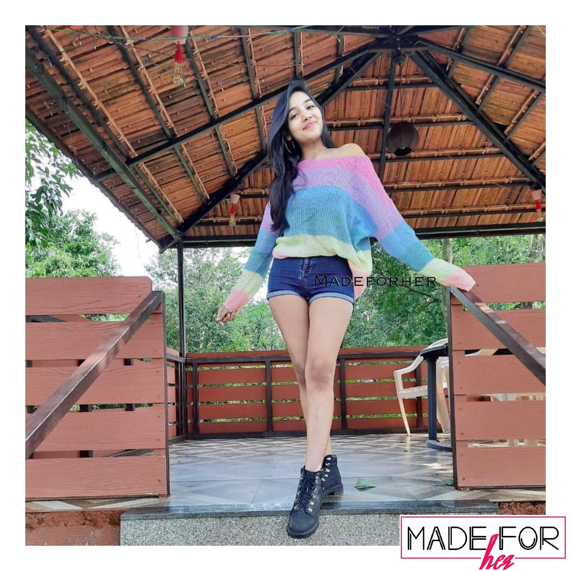 Client Moksha In Our Rainbow Colourful Pullover - Made For Her Label