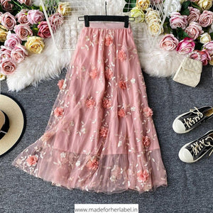 3D Flower Embroidered Tulle Skirt - Made For Her Label