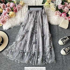 3D Flower Embroidered Tulle Skirt - Made For Her Label