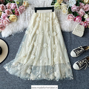 3D Flower Embroidered Tulle Skirt - Made For Her Label