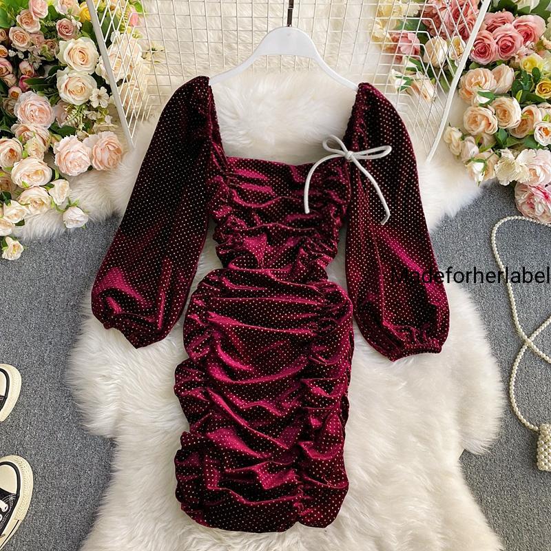 Romania Ruched Velvet Shiny Dress